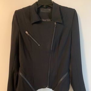 BLANK NYC Black Crepe Mesh Side Double Asymmetrical Zip Moto Jacket S